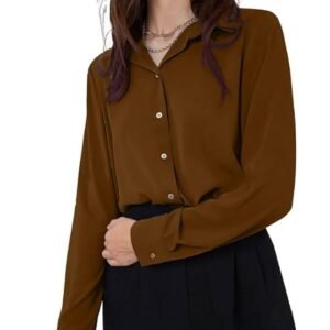 GRECIILOOKS Women`s Oversized Fit Crop Top Shirt | Comfortable Rich Korean Button Down | Comfortable Rich Korean Button Down | Workwear Top for Office & Casual Outfit