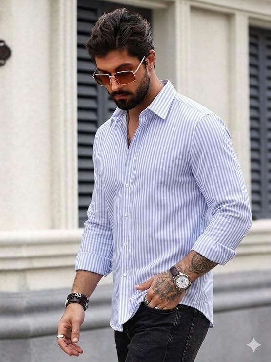 Striped Casual Regular Fit Shirt for Men| Men Full Sleeve Shirt - Image 3