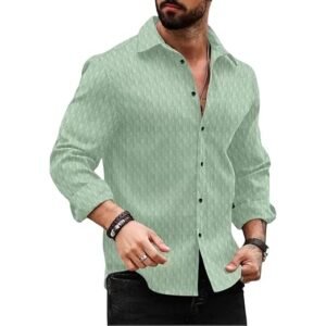 DEELMO Men's Regular Fit Button Down Dress Shirts Textured Long Sleeve Casual Hawaiian Shir